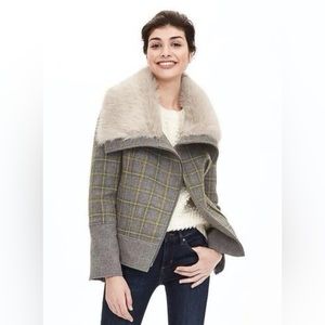 NWOT - Banana Republic Faux Fur Plaid Check Moto Jacket Coat